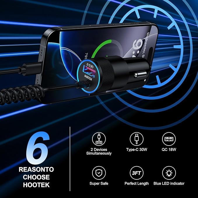 Type C Fast Car Charger for Galaxy A17/A56/A16/S26 Ultra/S26/S25 FE/S25/S24 Ultra/A15/A55/A54/A14 5G Pixel 10a 10 9 8 Pro iPhone 17 16e,QC3.0 18W Car Phone Charger Adapter PD30W USB C Coiled Cable 3FT
