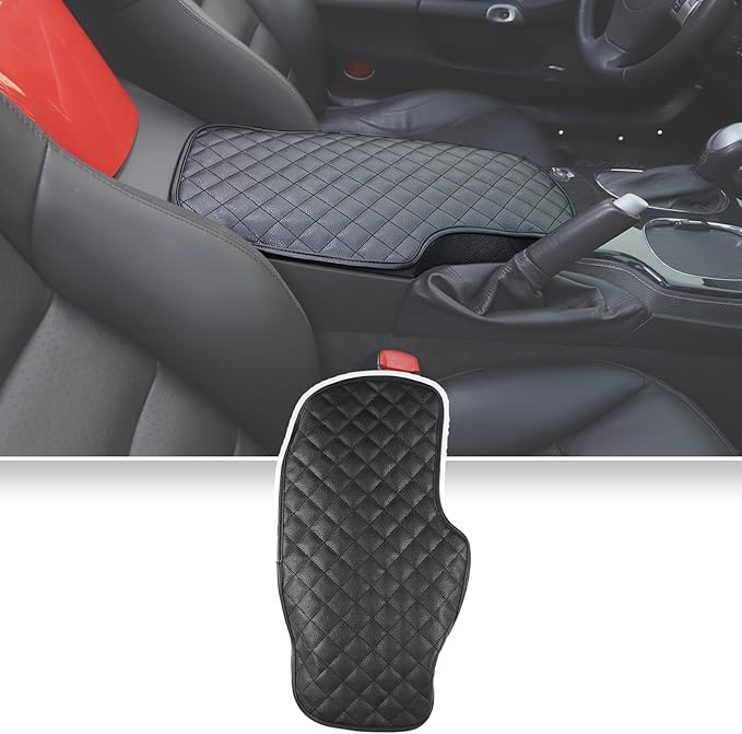 Center Console Armrest Cover for Chevy Corvette C6 2005-2013, Centre Armrest Seat Box Cover, Armrest Arm Rest Pad, Middle Consoles Cushion Protector Mat, Leather (Black)