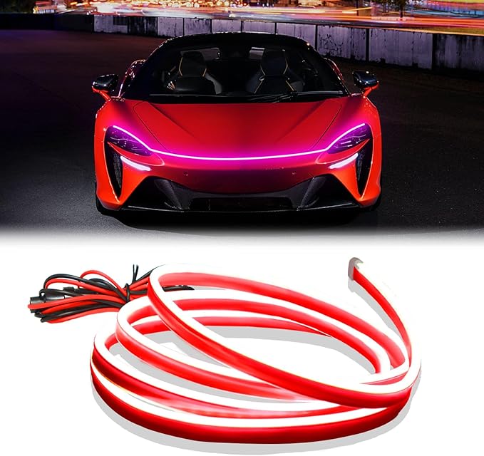 DIBMS 71-inch High-Brightness Car Hood Gap LED Light Strip - Daytime Running Lights Universal Auto Exterior Decor Accessories (Pink)