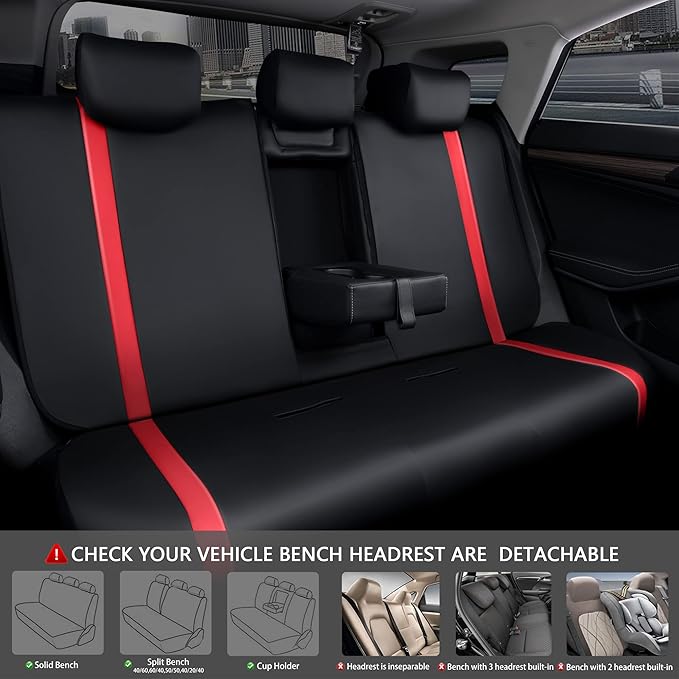 CAR PASS Universal Leather Car Seat Covers Full Set, Waterproof wear Durable Faux Leather Seat Covers 5 Seats Protector, Rear with Zipper, Airbag, Fit for SUV Pick-up Truck Vehicle Auto Black and Red