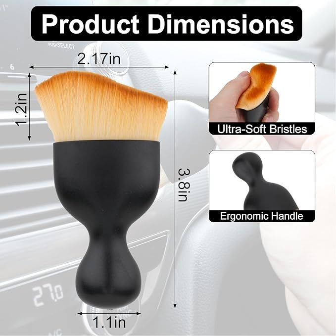 Car Detailing Brush, Soft Bristle Cleaning Brush, Scratch-Free Auto Duster Tool for Dashboard, Air Vents, Leather & Interior Cleaning (Black&Brown with Cap)