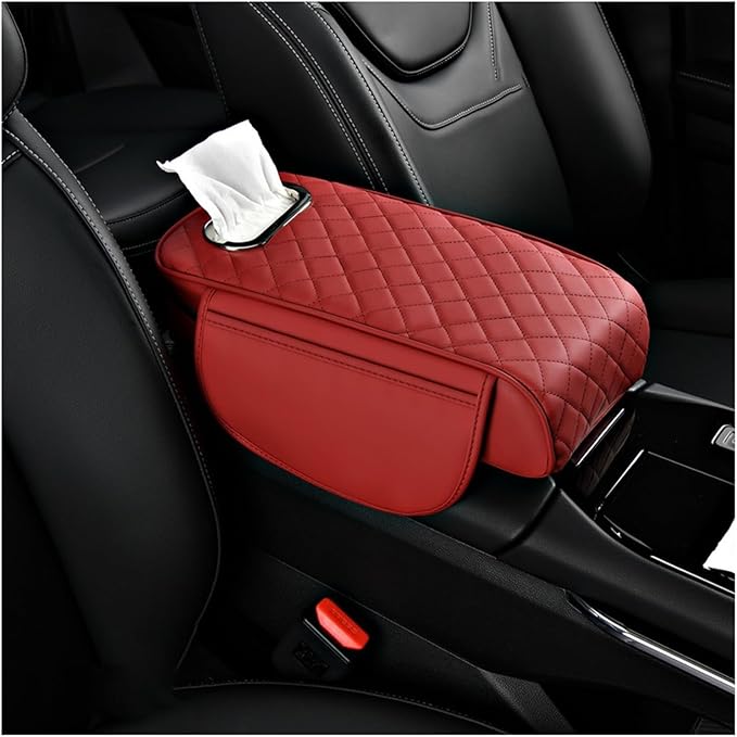 Center Console Cover for KIA Seltos 2019 2020 2021 2022 2023 2024 2025, Leather Arm Rest Armrest Cover for Car, Center Console Armrest Cover Armrest Storage Box, Interior Accessories,E Red