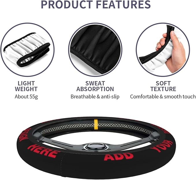 Custom Steering Wheel Cover - Personalized Anti Slip Car Wheel Protector - Add Your Image Text Universal 15 Inch Fit Suit For Cars, Truck, Suv, Trailer (Custom, One Size)