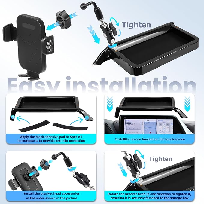 Car Phone Holder Fit for Toyota Highlander 2020-2025 w/Dash Tray Storge Box Organizer-Cell Phone Mount for Highlander Accessories 8 inch Touch Screen 360 Degree Rotation (NOT FIT 12.3 inch)