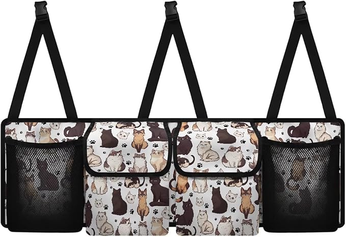 Car Trunk Organizer Cute Cat Back Seat Car Organizer Equipped with Robust Elastic Net, Hanging Trunk Storage Organizer with Lids, Space Saving Expert