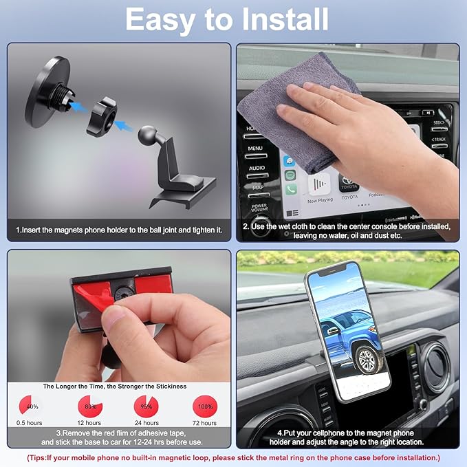 Kaishengyuan Magnetic Car Phone Holder for Toyota Tacoma 2016-2023, 3rd Gen Tacoma Dashboard Clip Cell Phone Cradles Adjustable 20x Super Strong Magnet Phone Stand Phone Mount Fit for All Smartphone