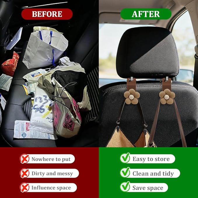 4PCS Car Headrest Hooks, Purse Hook for Car, Cute Flower Auto Backseat Organizer Hanger for Purse Grocery Bag Coat, Auto Seat Back Organizer Storage Hanger Holder Fit Vehicles (Orange)