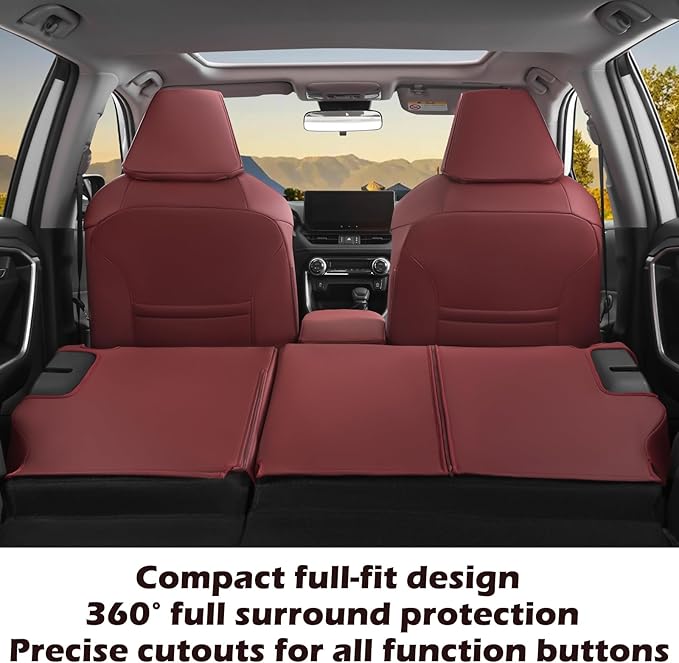 HKZ Custom Fit RAV4 Hybrid Car Seat Covers Set for 2019 2020 2021 2022 2023 2024 2025 Toyota RAV4 Hybrid Model Only LE,XLE,Limited,Woodland Edition,XLE Premium- 5 Seats Full Set Leather(Burgundy)