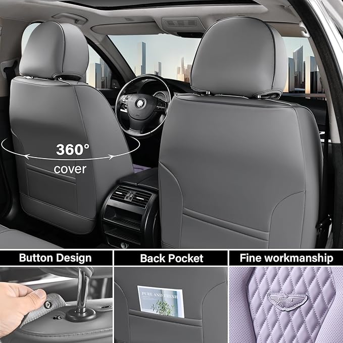 Coverado Leather Seat Covers 2 Seats, Car Seat Covers Front Seats, Purple Car Seat Cover 2 Pack, Front Car Seat Covers, Car Seat Cushion, Auto Seat Covers Driver Seat Protector Universal Fit Most Cars