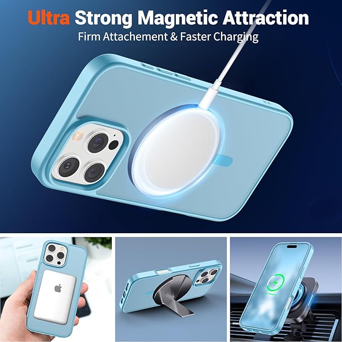 SUPFINE Magnetic for iPhone 16 Pro Case (Compatible with MagSafe) (Military Grade Drop Protection) Slim Translucent Matte Shockproof with Anti-Fingerprint Phone Case,Light Blue