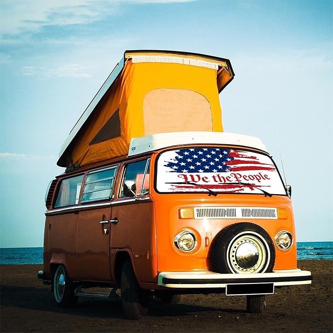 Socira Vintage USA American Flag Car Windshield Sunshade Umbrella Foldable Visor Umbrella Sun Shade Cover Sunshade Front Window Cover Car Accessories Blocks Uv Rays (57" X 30")