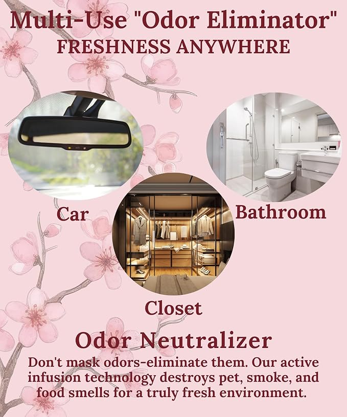 Hanging Air Freshener Car Diffusers - Long Lasting Scent, Odor Eliminator, Home Essentials, Fresh car fragrance diffuser - 3 Pack- Cherry Blossom