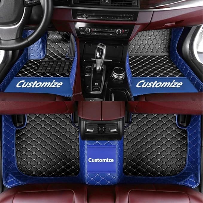 Custom Car Floor Mat Compatible with 97% Car Models Luxury Leather All Weather Waterproof Anti-Skid Full Coverage Car Mats (Blue with Black)