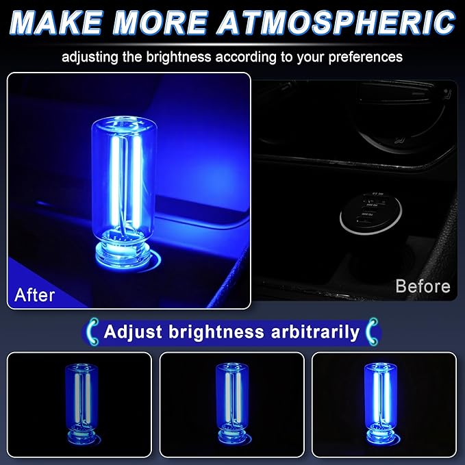 iFunyLED Car Interior USB LED Night Light, Portable Touch dimmable Car Ambient Lighting Kit, Retro Mini Transparent Glass Bottle Lamp Decorations for Vehicle Camping Bedroom Hallway, Pack of 2(Blue)