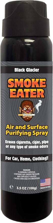 Smoke Eater Odor Eliminator Aerosol Spray, Black Glacier, 3.5 oz — Tea Tree Oil Breaks Down Smoke at the Molecular Level