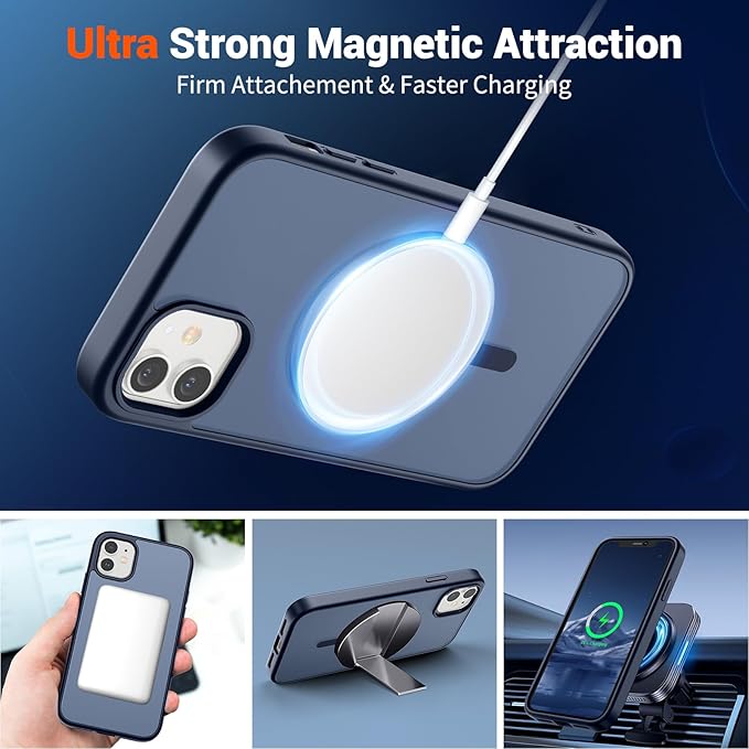 SUPFINE Magnetic for iPhone 11 Phone Case with Screen Protector (Compatible with MagSafe) (Military Grade Drop Protection) Translucent Matte Shockproof Phone Cover,Dark Blue