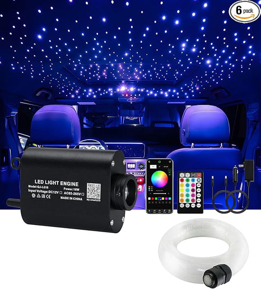 16W APP Fiber Optic Starlight Headliner Lights Kit, 300pcs*0.03in(6.5ft/2m) Optical Fiber Star Music Activated RGBW Ceiling Light Kit for Car Headliner Star/Home