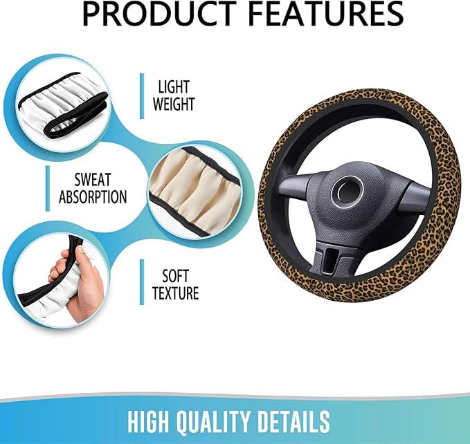 Elastic Steering Wheel Cover Car Accessories Cute Universal 15 Inch Absorbing Sweat Non-Slip Breathable for Man Woman - Brown Leopard