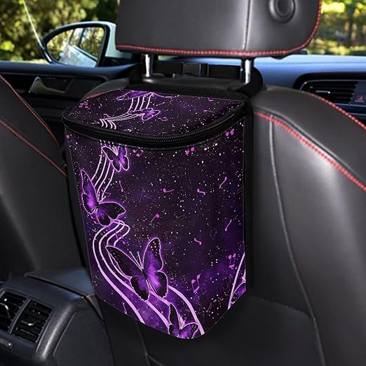 Aesthetic Butterfly Car Trash Can Auto Garbage Bag with Lid Leak-Proof Car Storage Bag Garbage Bag Hanging for Headrest Portable Vehicle Backseat Organizer