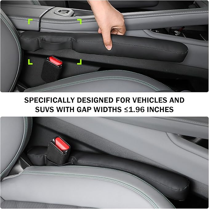 2026 New Car Seat Gap Filler 2 Pack,Leather Seat Gap Filler Strip with Fix Strap to Avoid Items from Falling,Universal Car Seats Gaps Plug Cars Interior Accessories