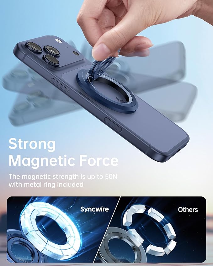 SYNCWIRE for MagSafe Ring Phone Holder, 360° Rotation Magnetic Cell Phone Grip Dual-Sided Magnets Phone Ring Kickstand Compatible with iPhone 17 16 15 14 13 12 Pro Max MagSafe, Android, Samsung etc.