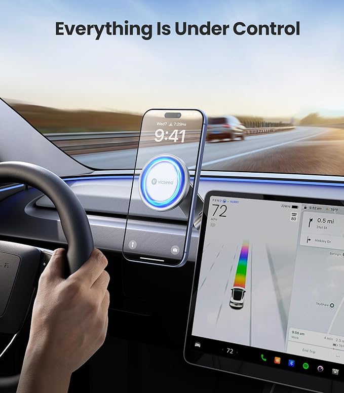 VICSEED Tesla Phone Mount【Strongest Magnet Power】 Foldable Hidden Tesla Phone Holder Fit for All Phones, Tesla Model 3/Y/Cybertruck Accessories, Tesla Model 3 Model Y for MagSafe Car Mount - White