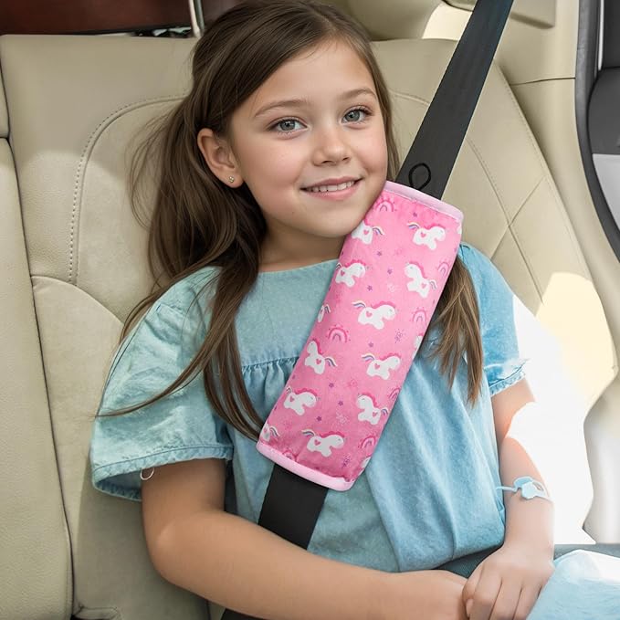 COOLBEBE Seat Belt Pillow for Kids, Extra Soft Toddler Travel Pillow for Car Seat, Universal Carseat Strap Cushion Pads for Childs Baby People Adults, Pink Unicorn