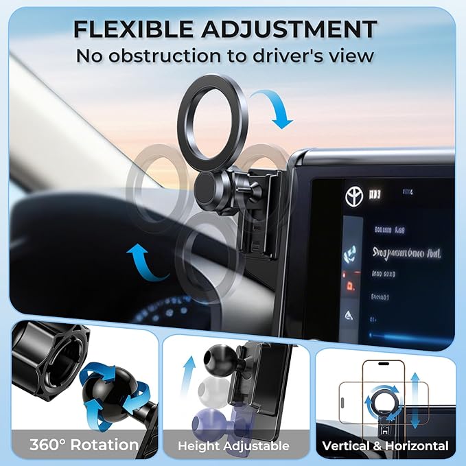 Car Phone Holder for BMW 7 Series 2022 2021 2020 2019 2018 2017 2016 (Only for 10.25/10.3-Inch Screen) 360° Rotation Magnetic Cell Phone Mount, Compatible with Magsafe, Does Not Affect Air Vent