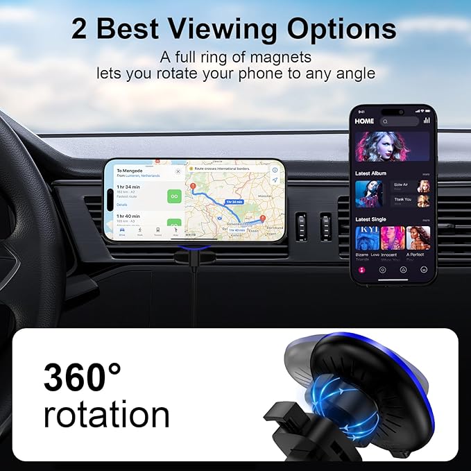 15W Magnetic Car Mount Wireless Charger for Samsung Galaxy S26 Ultra S25FE Z Fold7/Flip7 S24 S23Plus S22 S21 iPhone 17e 17 Pro Max 16e 16Plus 15,MagSafe Wireless Charger Air Vent Auto Car Phone Holder