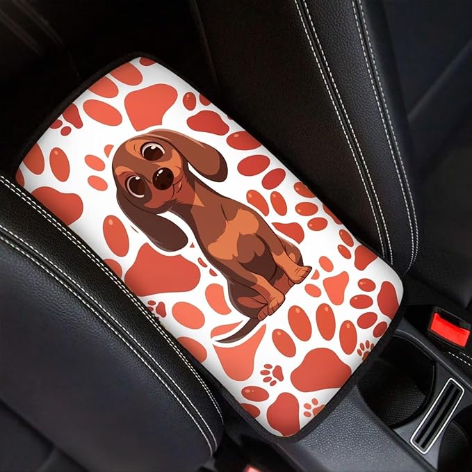 UNICEU Dachshund Dog Car Center Console Pad Automotive Interior Set Dog Paw Auto Armrest Seat Box Cover, Soft Arm Rest Protector Cushion Pad Easy to Install Dog Paw Car Accessories