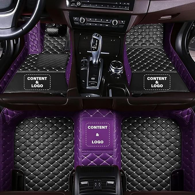 Custom Car Floor Mat Compatible with 97% Car Models Luxury Leather All Weather Waterproof Anti-Skid Full Coverage Car Mats (Purple with Black)