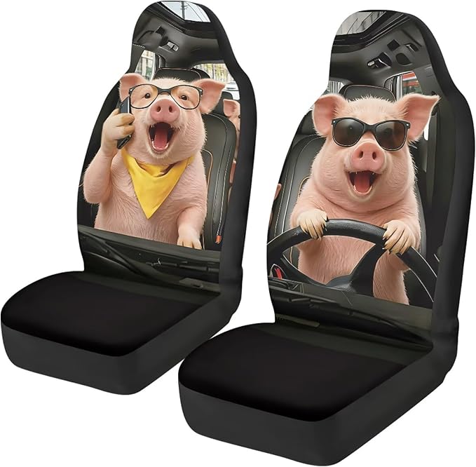 Pig Car Seat Covers Nonslip Car Seat Covers for Front Seats Elastic Polyester Funny Auto Interior Accessories All-Season Protection Suitable for Most Cars,SUV,Sedan