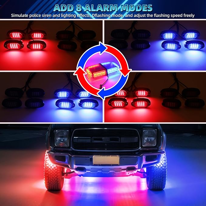 16 Pods RGB LED Rock Lights for Semi Trucks Offroad Pickup Trailer Sedan, Segmented Change Color Underglow Lights Kit with APP/RF Control, 12V Waterproof Neon Multicolor Vehicle Underbody Light