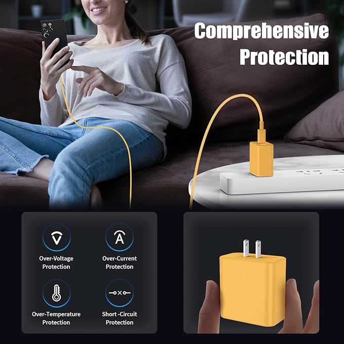3Pack USB C Charger for Samsung Galaxy S24 Ultra, Super Quite Fast Charging Type C Block with 6FT C to C Cord for Samsung Galaxy Tab S9 S8 S23 Ultra S22 Ultra S23 S22 S21 Note 10 Plus 20,Yellow