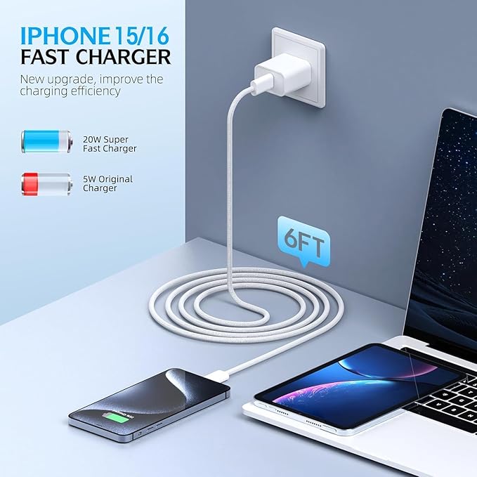 iPhone 17 16 Charger,2Pack USB C Fast Charger Apple Charge Type C Fast Charging Block&6FT USB C to C Woven Cable Cord for iPhone 17 Pro Max/17 Pro/Air/16 Plus/16E/15 Series/iPad Pro/Air/Mini