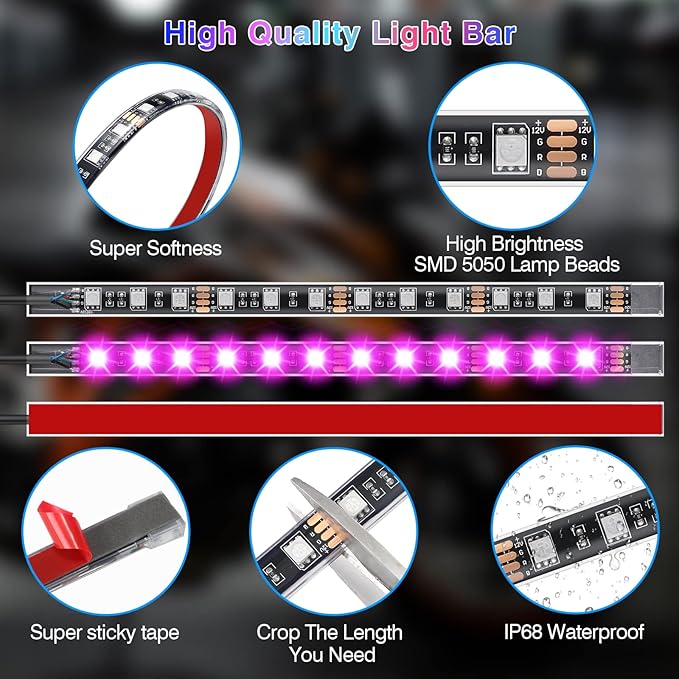 12PCS Motorcycle RGB LED Light Kit with Brake Turn Signal, Underglow Lights with APP/RF Remote,Neon Accent Light MultiColor Dual Zone Waterproof 12V for Sport Bike, Cruiser, Street&Off-Road Motorcycle