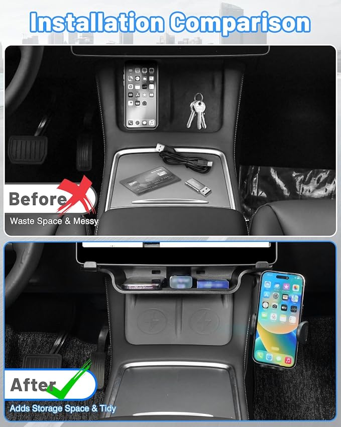 Shademax Under Screen Storage Tray with Phone Holder for Tesla Model 3/Model Y 2024 2023 2022 2021 (Not for Juniper) Center Console Organizer Storage Box Waterproof ABS Model 3 / Y Accessories Black