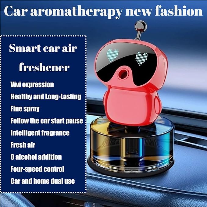 Robot Intelligent Aromatherapy Machine, Smart Cute Robot Car Air Freshener, Fine Spray/Fillable/Four-Gear Adjustment/Vibration Sensing/On-Off/Large Capacity Long-Lasting Fragrance/V1 (Red, Hilton)