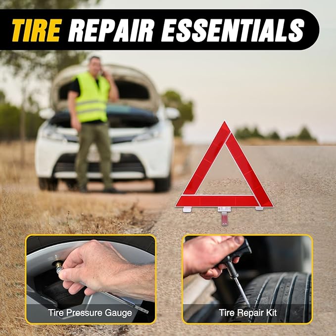 Nilight Car Emergency Kit with Jumper Cable Air Compressor Tire Repair Essential Tools First Aid Alligator Connector Electrical Kit for Travel Camping Outdoor Cars Truck SUV RV