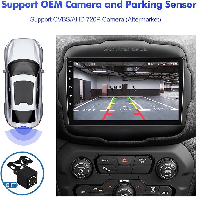 2+32G Android 13 Double Din Car Stereo for Jeep Renegade 2015-2020 with 9 Inch Touchscreen Radio Built-in Wireless Carplay/Android Auto/GPS/Bluetooth/FM/AUX-in/Steering Wheel Controls/Backup Camera