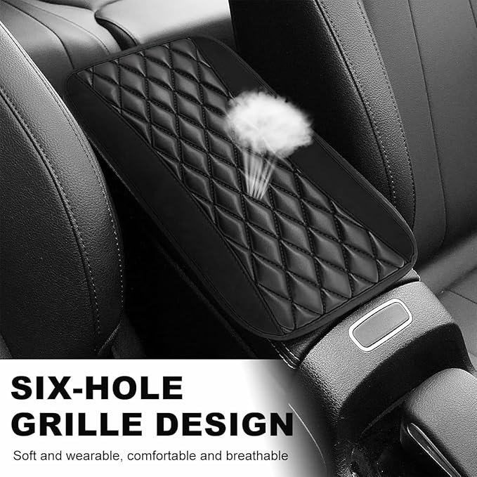 Car Center Console Cushion Pad, 12.6 × 7.48 Inches Waterproof Car Armrest Seat Box Cover, PU Leather Armrest Cover Protector for Most Vehicle, Universal Car Interior Accessories (Black)