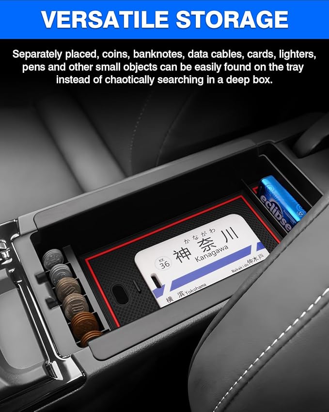 Autorder Center Console Organizer for 2023-2026 Toyota Prius Accessories Armrest Storage Box Secondary Insert Tray with 2 Color Mats
