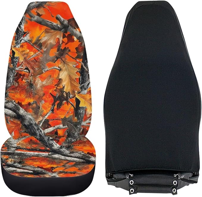 ELEQIN Orange Camo Hunting Car Seat Covers Two Front Only for Car, Automotive Interior Covers, Quick Setup Universal Fit Seat Covers for Car, Truck, SUV