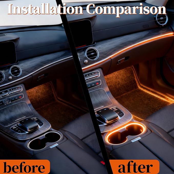 DIBMS Acrylic Car Interior LED Neon Strip Lights, USB Powered with APP Remote Control RGB Music Sync DIY Mode Ambient Lighting Kit for Vehicle Center Console Dashboard Decor