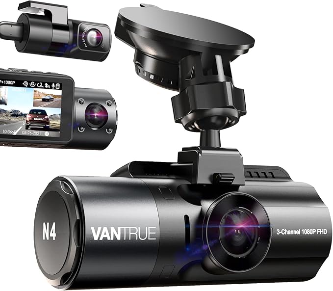 VANTRUE N4 3 Channel Dash Cam, 4K+1080P Dual Channel, 1440P+1440P+1080P Front Inside Rear Three Way Triple Car Dash Camera, IR Night Vision, Capacitor, 24 Hours Parking Mode (Renewed)
