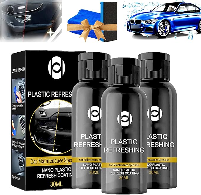 RJDJ Plastic Restorer for Cars, Trim & Exterior – Plastic Revitalizing Coating Agent, Restores Faded Plastic, UV Protection, Car Shine Refurbishing Solution (30ml-3pcs)