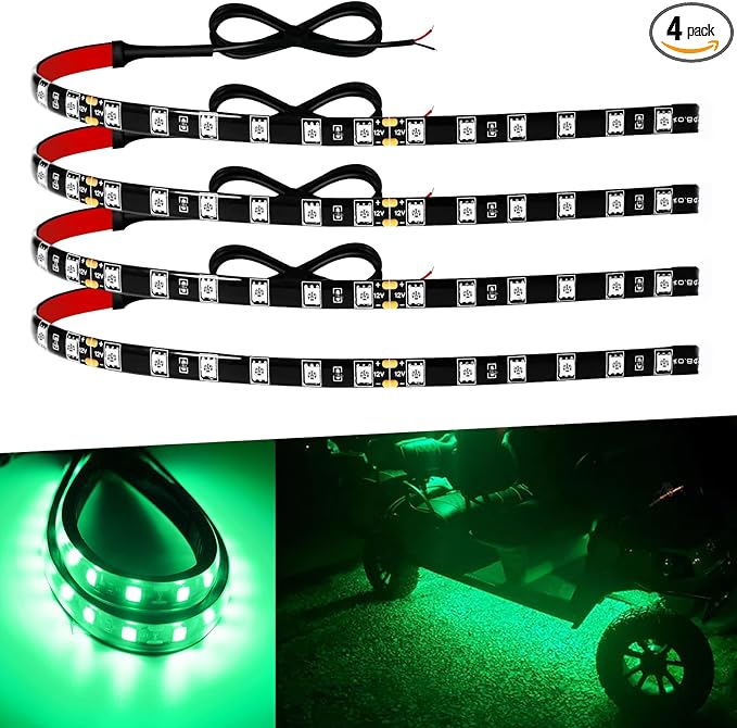 Car Led Strip Lights Connectable 12v led Light Strip 12" Green LEDs Light Strips for Cars Motorcycle Golf Cart Interior & Exterior Boat Marine Waterproof Led Strip 12V, 4Pack