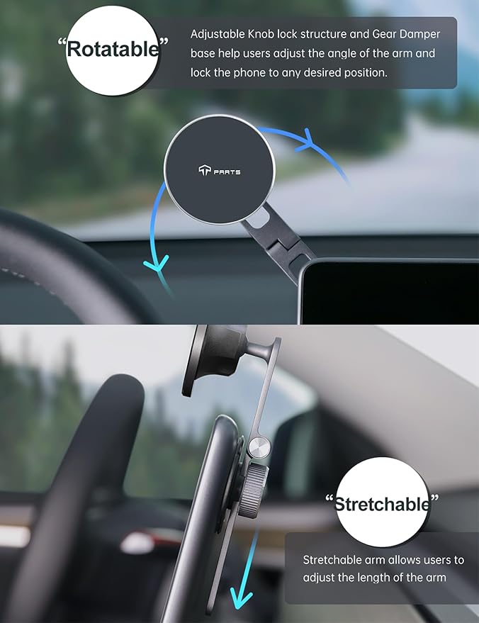 TPARTS Foldable Magnetic Car Cellphone Mount, Hidden Design for Tesla Model 3/Y/X/S, Compatible with iPhone 16, 15, 14, 13, 12, Mag Safe Cases