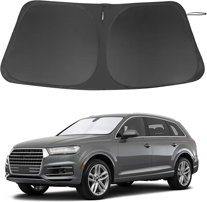 Windshield Sun Shade Custom Fit for 2016-2024 2025 2026 Audi Q7 SUV Accessories Foldable Sunshade Sun Blocker Protect Car from Sun Rays & Heat Damage Keep Car Cooler