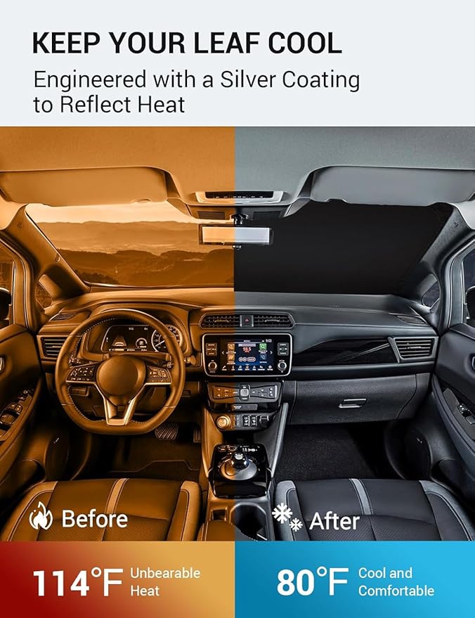 Proadsy 2026 Upgrade Windshield Sun Shade Custom Fit 2018-2025 2026 Nissan Leaf Foldable Front Sunshade Protector Sun Visor Blocks UV Rays Keep Car Cooler